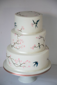 handpainted swallows and cherry blossom cake