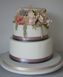 succulents and peonies cake