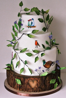 handpainted birds cake
